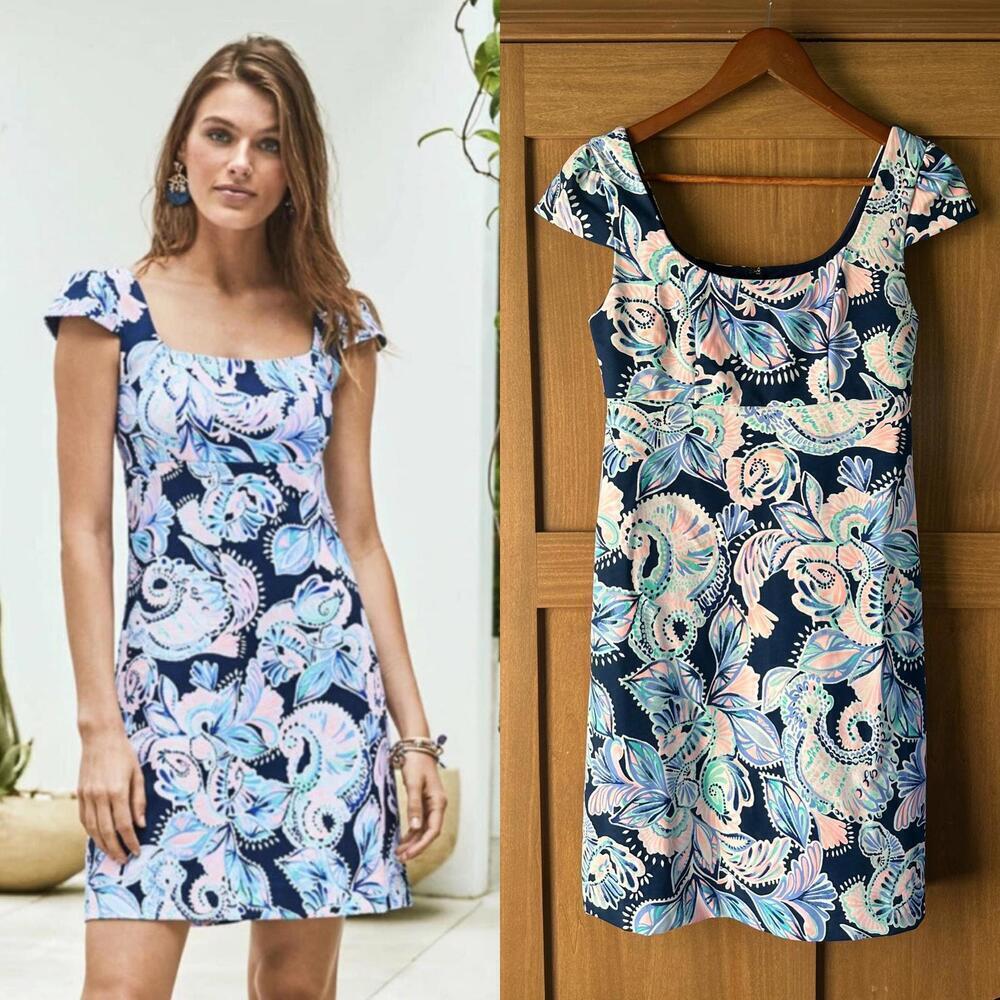 Lilly Pulitzer Laurent Dress High Tide Navy Holy Flockamolie Women’s size 2​
